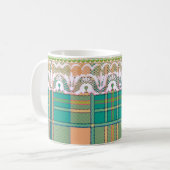 Plaid en kant groene perzik schattig girly koffiemok (Voorkant links)