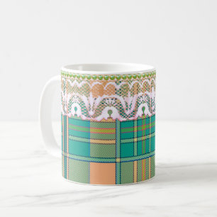 Plaid en kant groene perzik schattig girly koffiemok