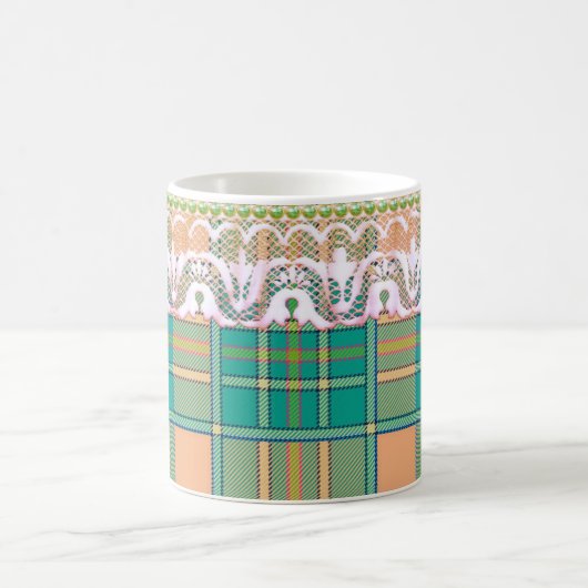 Plaid en kant groene perzik schattig girly koffiemok (Center)