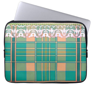 Plaid en kant perzik groene girly 13" laptop sleev sleeve