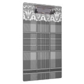 Plaid en kant zwart grijs wit schattig girly klembord (Rechts)