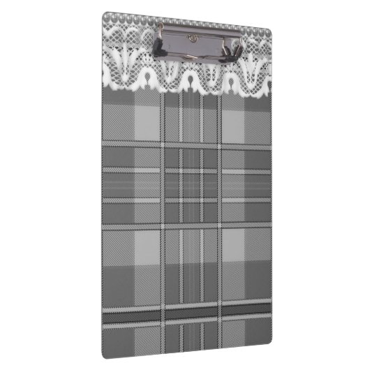 Plaid en kant zwart grijs wit schattig girly klembord (Rechts)