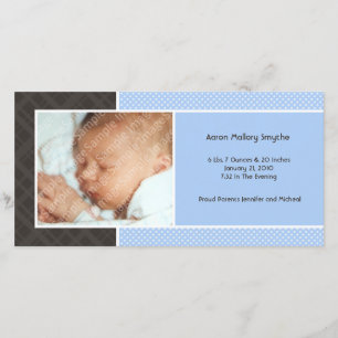 Plaid en Micro Stippen Blauw Nieuwe Baby Fotokaart Aankondiging