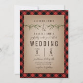 Plaid + Evergreen Tree Branches Huwelijk Kaart (Voorkant)