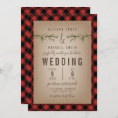 Plaid + Evergreen Tree Branches Huwelijk Kaart (Voorkant / Achterkant)