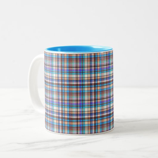 Plaid Fabric Checkered Print Pattern-57688 Tweekleurige Koffiemok (Voorkant links)