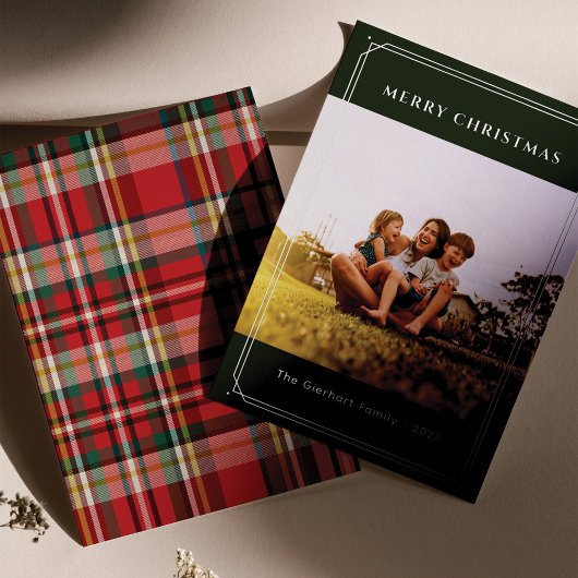 Plaid Familie Foto Geometrische Kerstmis Zilver Folie Feestdagenkaart