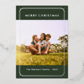 Plaid Familie Foto Geometrische Kerstmis Zilver Folie Feestdagenkaart (Voorkant)