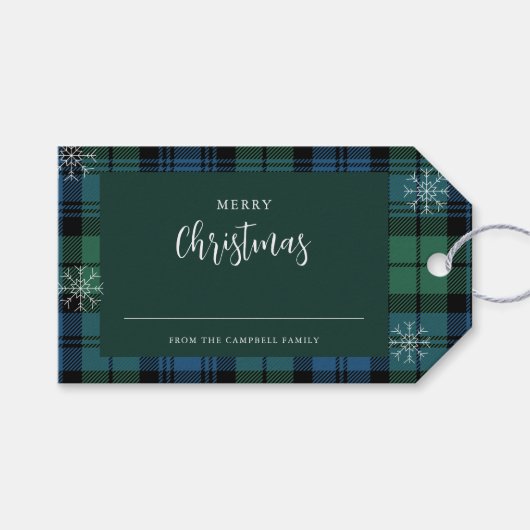 Plaid Familie Groen Blauw Campbell Tartan Cadeaulabel (Voorkant (Horizontaal))