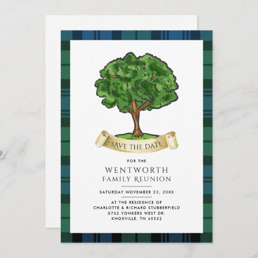 Plaid Familie Reünie Genealogie Tartan Rustic Save The Date (Voorkant / Achterkant)