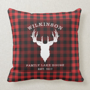 Plaid Familie Rode Buffalo Houthakkershuis Lake Ho Kussen