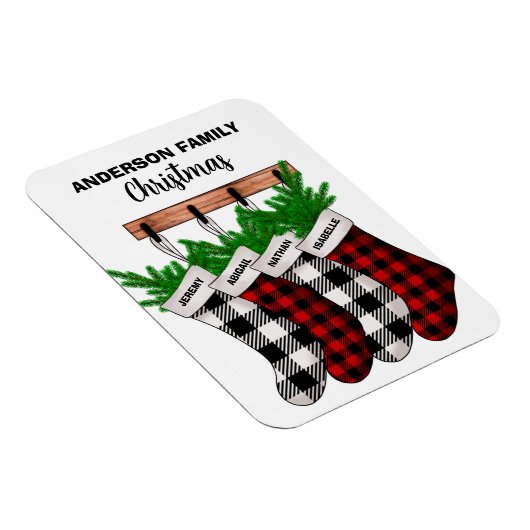 Plaid Familie van 4 Gepersonaliseerde Kerst Magneet (Rechterzijde)