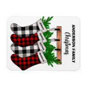 Plaid Familie van 4 Gepersonaliseerde Kerst Magneet (Horizontaal)