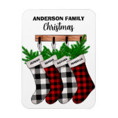 Plaid Familie van 4 Gepersonaliseerde Kerst Magneet (Verticaal)
