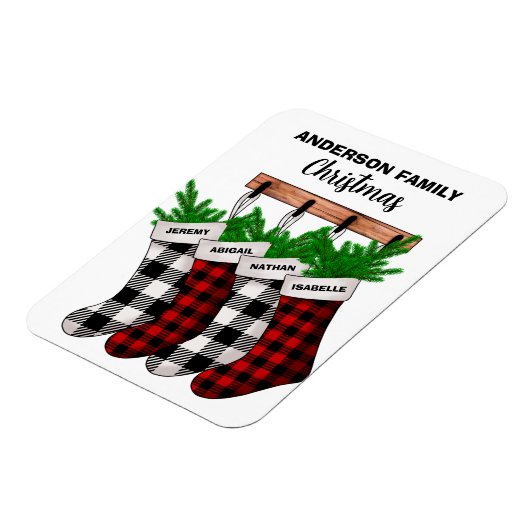 Plaid Familie van 4 Gepersonaliseerde Kerst Magneet (Linkerzijde)