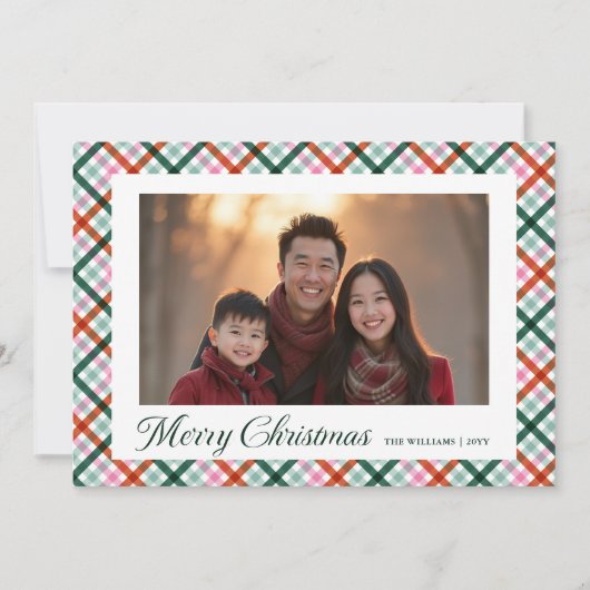 Plaid Familiefoto Moderne Vrolijke Kerst Kaart (Voorkant)
