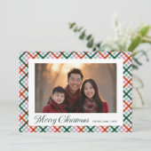 Plaid Familiefoto Moderne Vrolijke Kerst Kaart (Staand voorkant)