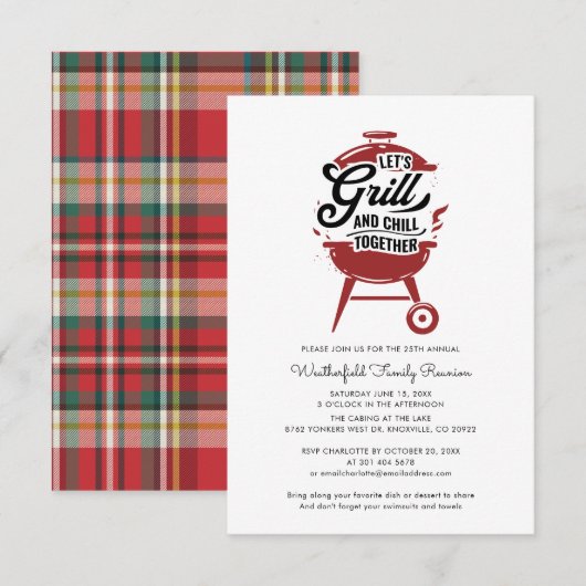 Plaid Family Reunion Jaarlijkse zomerse BBQ Kaart (Voorkant / Achterkant)
