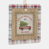 Plaid Faux Burlap Hout Gepanelde SUV Kerstboom Keramisch Ornament (Rechts)