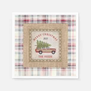 Plaid Faux Burlap Hout Gepanelde SUV Kerstboom Servet