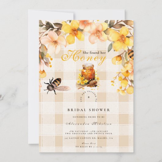 Plaid Floral vond ze haar honingbruid Kaart (Voorkant)