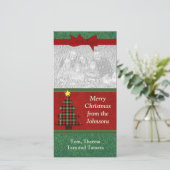 Plaid Folk Art Kerstboom Custom Feestdagenkaart (Staand voorkant)