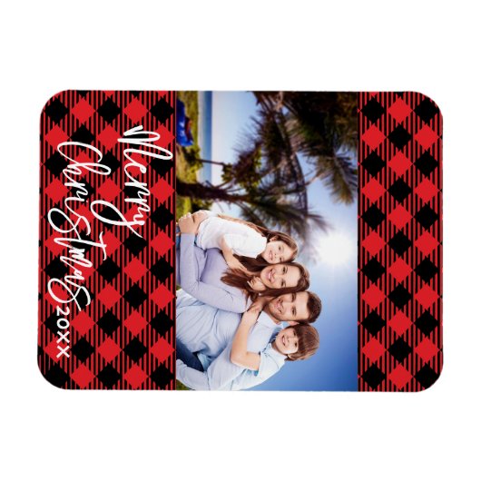 Plaid Foto Kerst Kaart - Lijst Magnet Keepsake Magneet (Horizontaal)