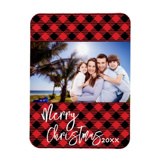 Plaid Foto Kerst Kaart - Lijst Magnet Keepsake Magneet (Verticaal)