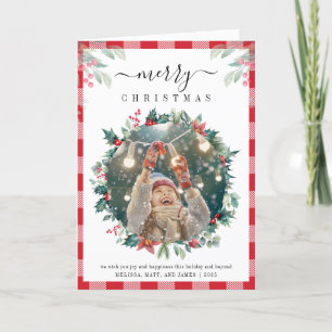 Plaid Foto Mistletoe Rustic Gingham Kerstmis Feestdagen Kaart