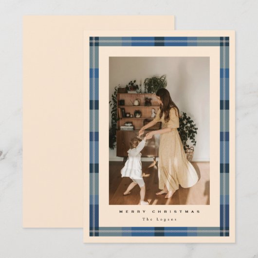 Plaid Frame Holiday Card Feestdagenkaart (Voorkant / Achterkant)