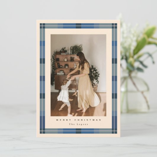 Plaid Frame Holiday Card Feestdagenkaart (Staand voorkant)