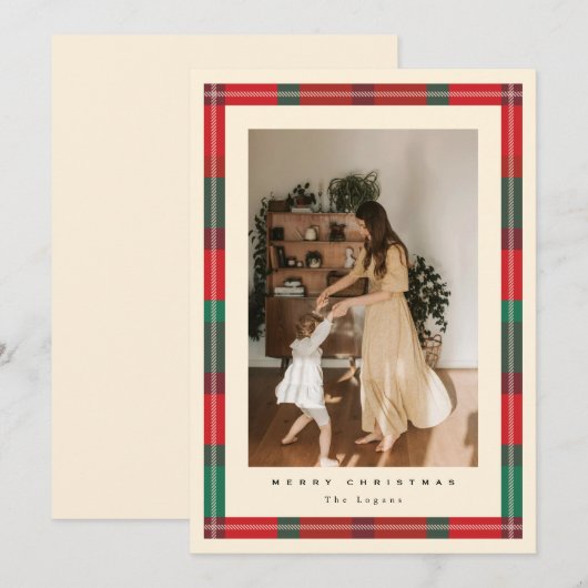 Plaid Frame Holiday Card Feestdagenkaart (Voorkant / Achterkant)