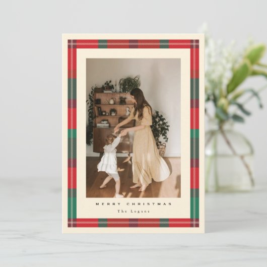 Plaid Frame Holiday Card Feestdagenkaart (Staand voorkant)