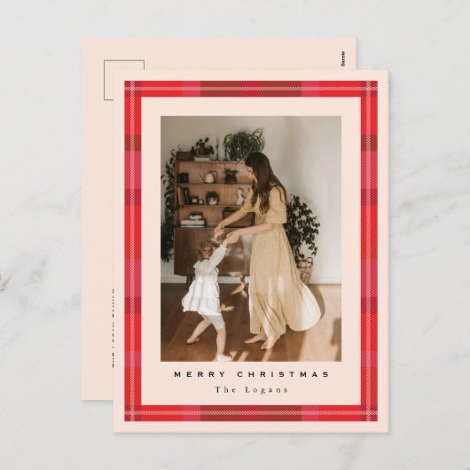Plaid Frame Holiday Postcard Feestdagenkaart (Voorkant / Achterkant)