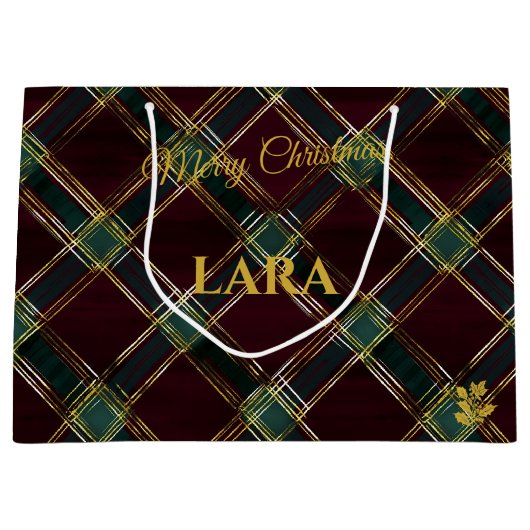 Plaid-geïnspireerde Bourgogne en Groene Kerst Cust Groot Cadeauzakje (Voorkant)