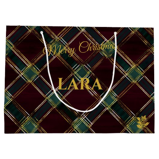 Plaid-geïnspireerde Bourgogne en Groene Kerst Cust Groot Cadeauzakje (Achterkant)