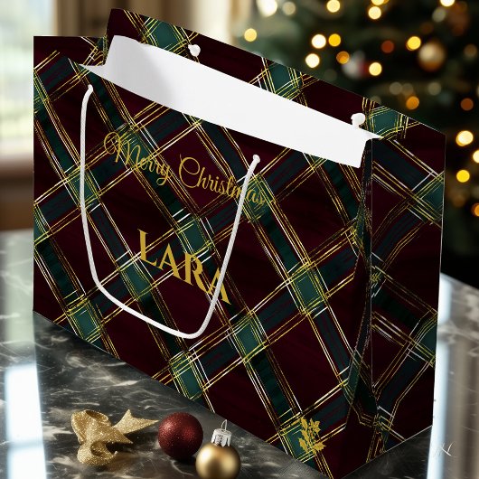 Plaid-geïnspireerde Bourgogne en Groene Kerst Cust Groot Cadeauzakje
