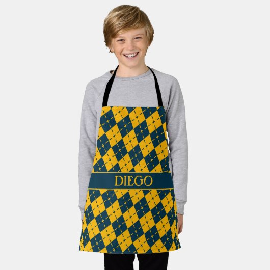 Plaid gele chocolade minimaal patroon schort (Gedragen)