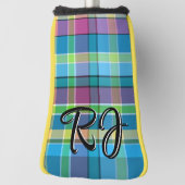 Plaid Gepersonaliseerde Paarse Groene Gele Turquoi Golfheadcover (Draai 90)