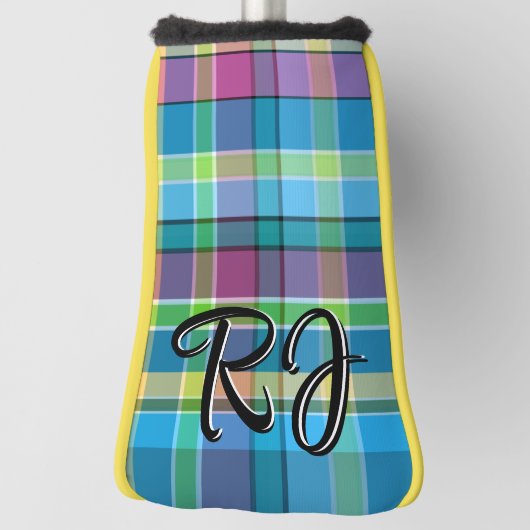 Plaid Gepersonaliseerde Paarse Groene Gele Turquoi Golfheadcover (Draai 90)