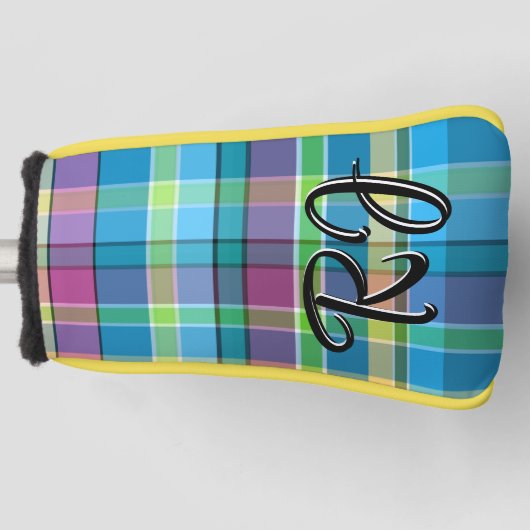 Plaid Gepersonaliseerde Paarse Groene Gele Turquoi Golfheadcover (Voorkant)