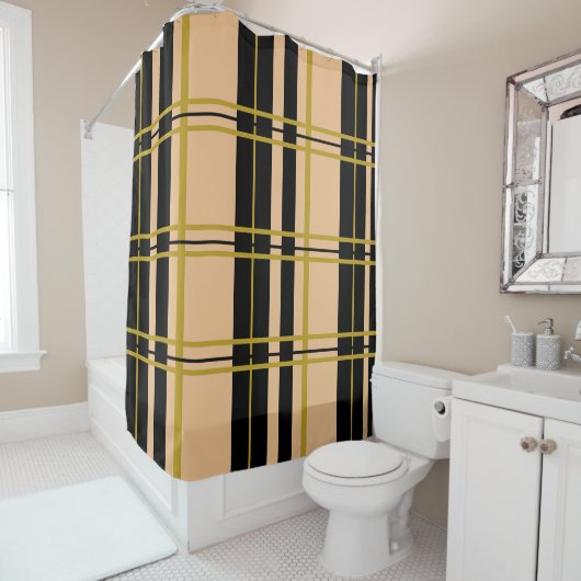 Plaid gestreept zwart en Roos goud Douchegordijn (In situ)