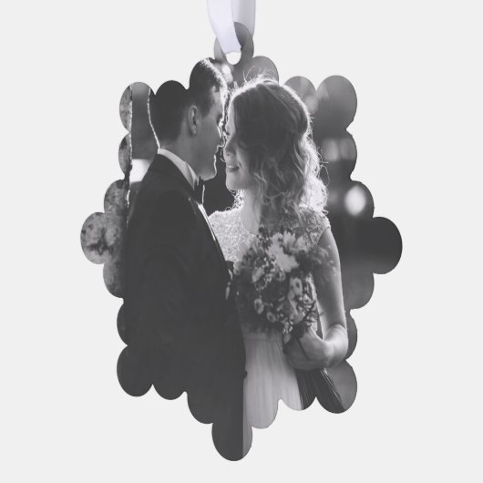 Plaid Getrouwd & Vrolijk Script Grote Foto Kerstmi Ornament Kaart (Links)