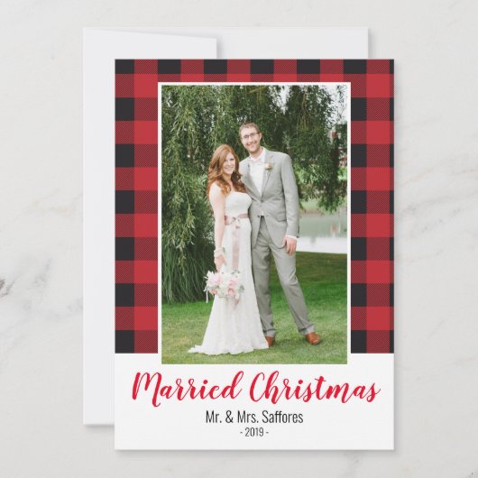 Plaid Getrouwde Kerstvakantie Fotokaart Feestdagenkaart (Voorkant)