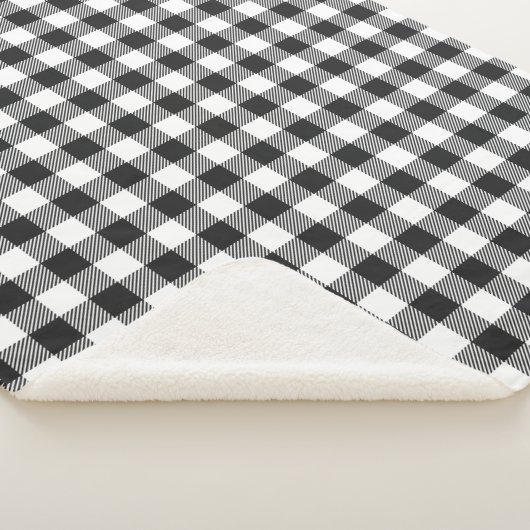 Plaid Gingham Black White Birthday Sherpa Deken (3/4)