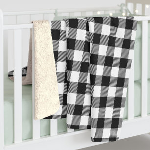 Plaid Gingham Black White Birthday Sherpa Deken