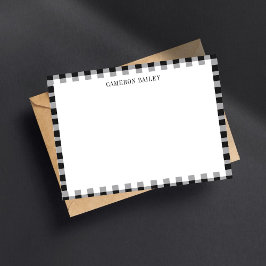 Plaid Gingham Buffalo Black & White Naam Notitiekaartje