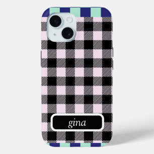 Plaid Gingham gepersonaliseerd iPhone 15 Case