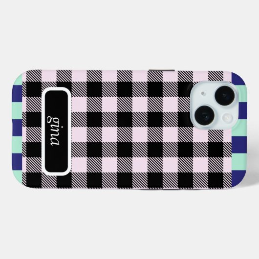 Plaid Gingham gepersonaliseerd Case-Mate iPhone Case (Achterkant (horizontaal))