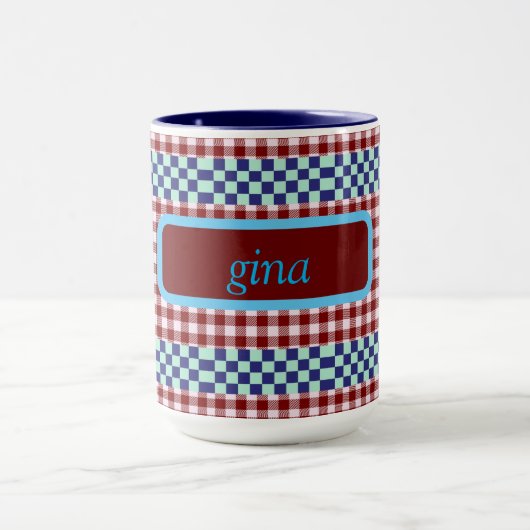 Plaid Gingham gepersonaliseerd Mok (Midden)